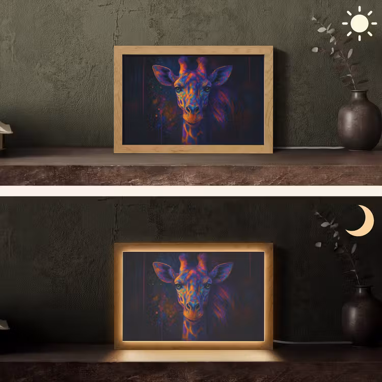 Giraffe - Gekleurd - Verfspatten Light Box met kabel (Tafellamp) klein -sfeer3