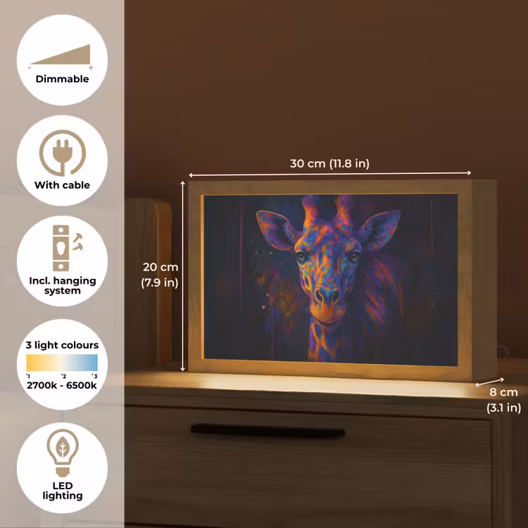 Giraffe - Gekleurd - Verfspatten Light Box met kabel (Tafellamp) klein -USP_EN