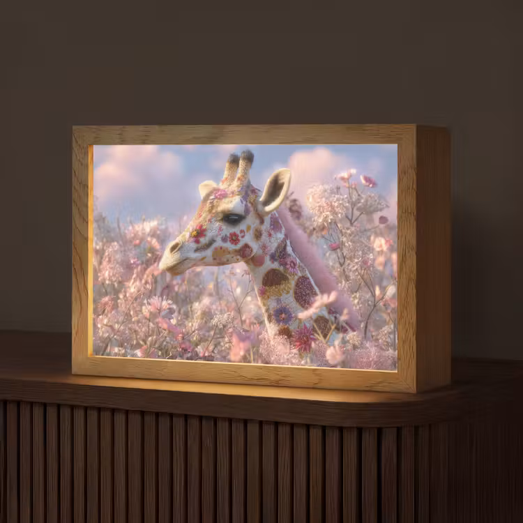 Giraffe - Bloemen - Roze Light Box met kabel (Tafellamp) klein -z3d_website