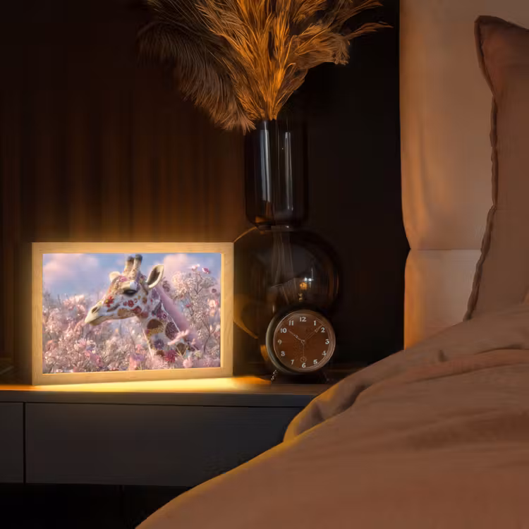 Giraffe - Bloemen - Roze Light Box met kabel (Tafellamp) klein -sfeer1