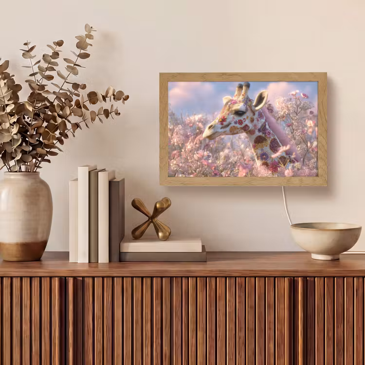 Giraffe - Bloemen - Roze Light Box met kabel (Tafellamp) klein -sfeer2