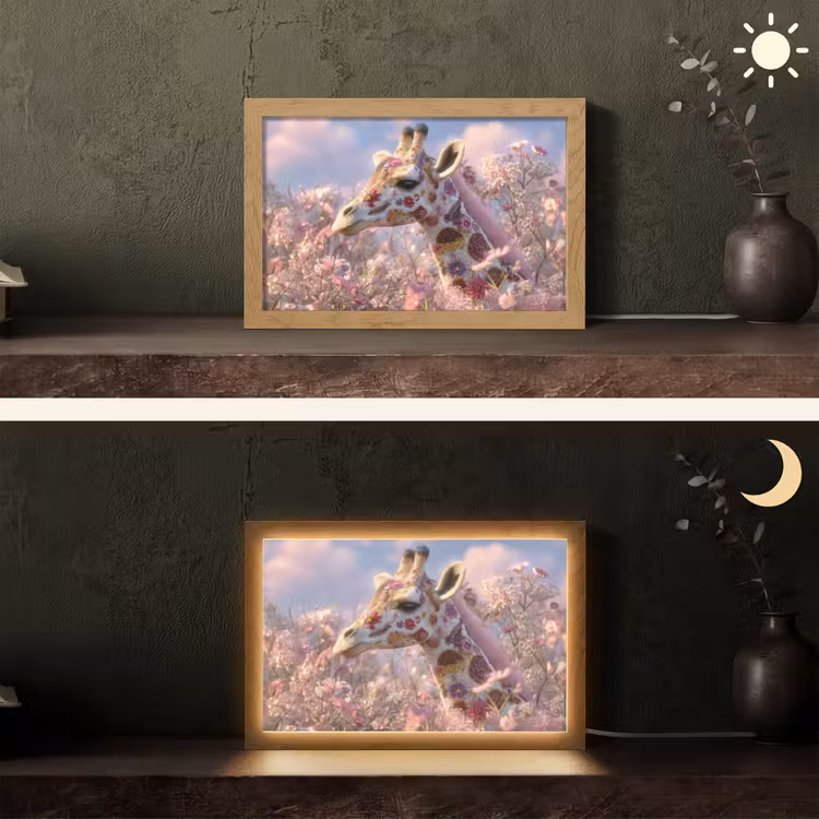 Giraffe - Bloemen - Roze Light Box met kabel (Tafellamp) klein -sfeer3