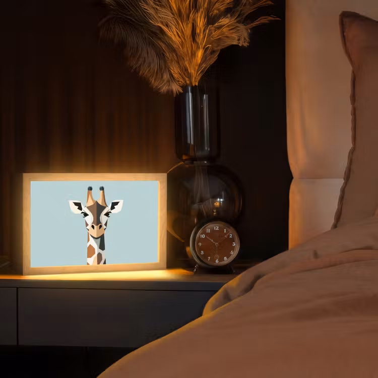 Giraffe - Illustratie - Bruin - Minimalistisch Light Box met kabel (Tafellamp) klein -sfeer1