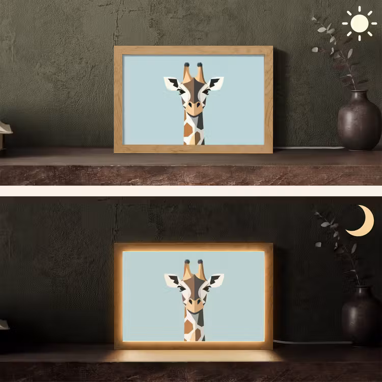 Giraffe - Illustratie - Bruin - Minimalistisch Light Box met kabel (Tafellamp) klein -sfeer3
