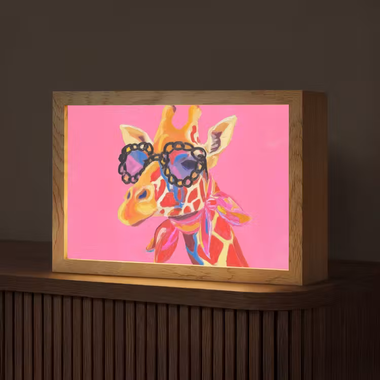 Giraf - Roze - Bril - Sjaal Light Box met kabel (Tafellamp) klein -z3d_website