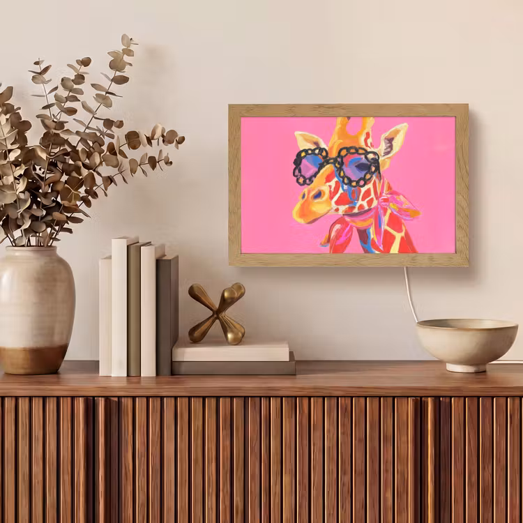 Giraf - Roze - Bril - Sjaal Light Box met kabel (Tafellamp) klein -sfeer2