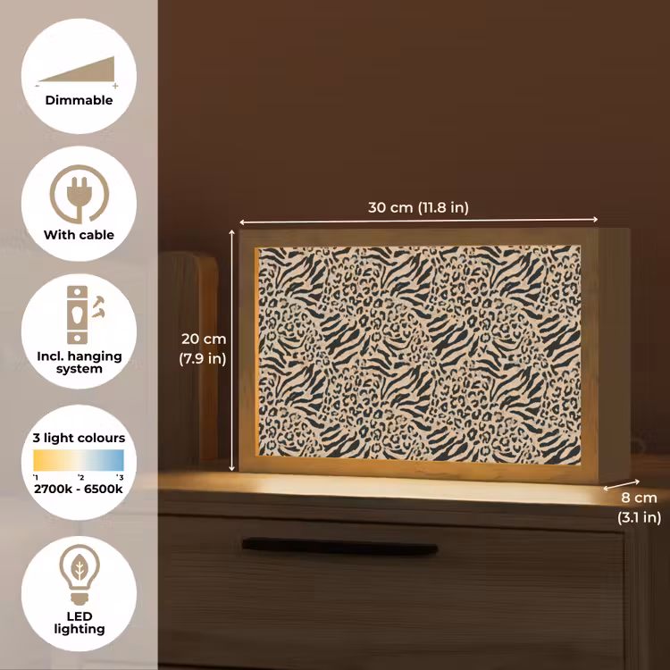 Giraf - Zebra - Motief - Bruin Light Box met kabel (Tafellamp) klein 924 -USP_EN