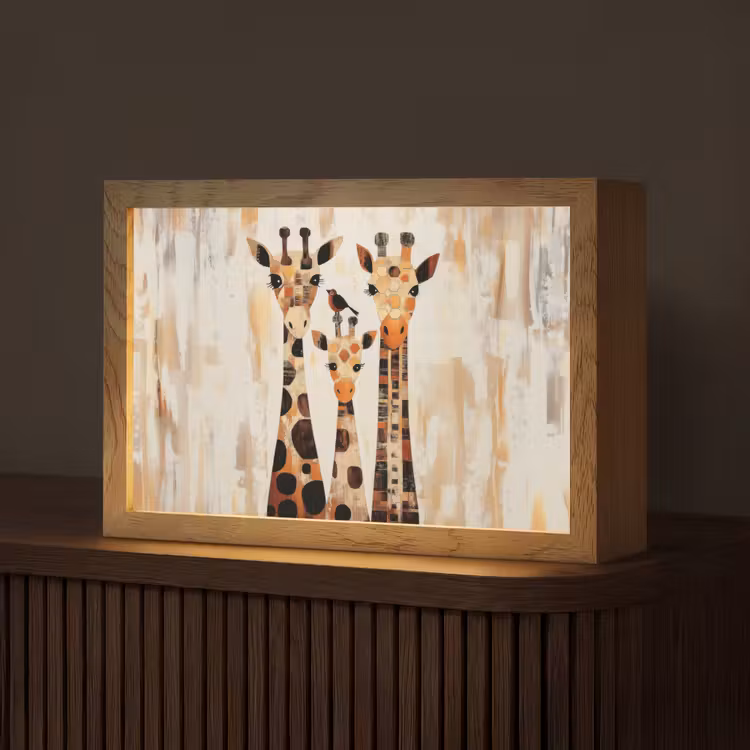 Giraffen - Cartoon - Crème Light Box met kabel (Tafellamp) klein -z3d_website