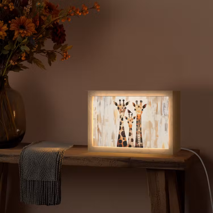 Giraffen - Cartoon - Crème Light Box met kabel (Tafellamp) klein -sfeer4