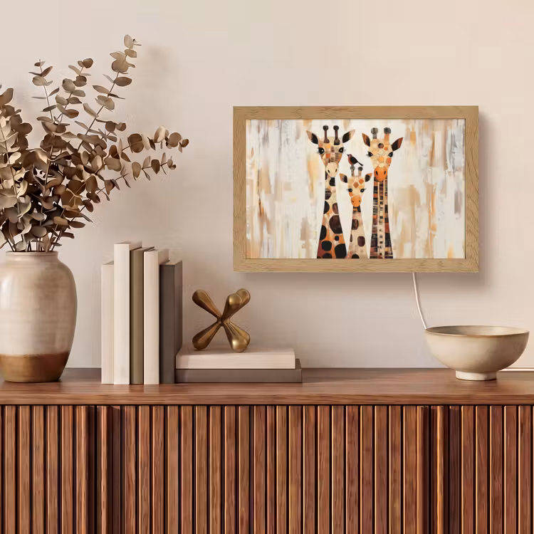 Giraffen - Cartoon - Crème Light Box met kabel (Tafellamp) klein -sfeer2
