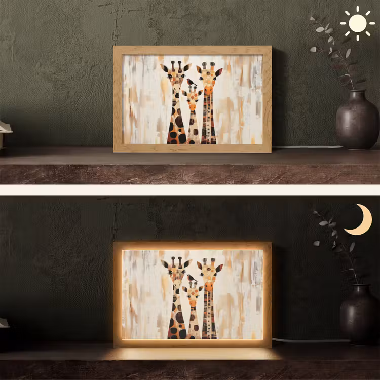 Giraffen - Cartoon - Crème Light Box met kabel (Tafellamp) klein -sfeer3