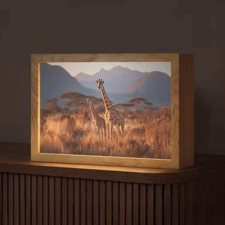 Giraffen - Hoog gras - Acaciabomen Light Box met kabel (Tafellamp) klein -z3d_website