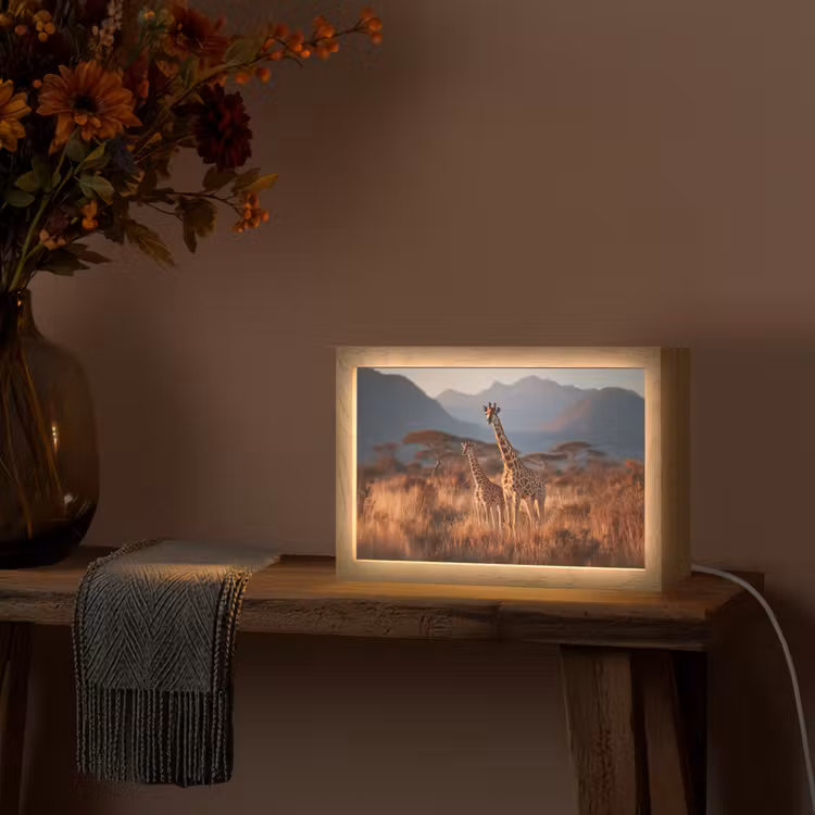 Giraffen - Hoog gras - Acaciabomen Light Box met kabel (Tafellamp) klein -sfeer4