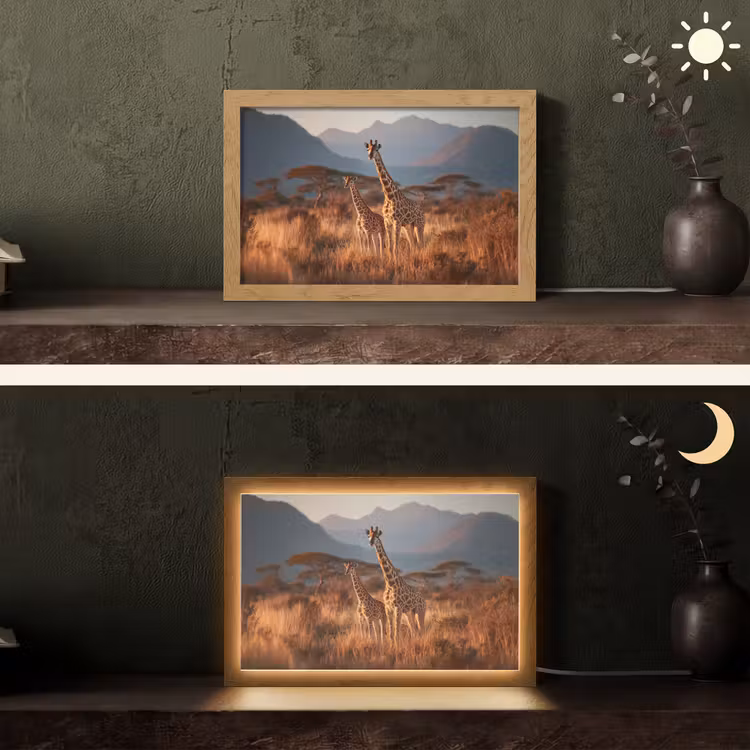 Giraffen - Hoog gras - Acaciabomen Light Box met kabel (Tafellamp) klein -sfeer3