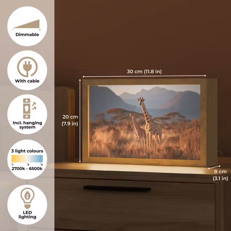 Giraffen - Hoog gras - Acaciabomen Light Box met kabel (Tafellamp) klein -USP_EN