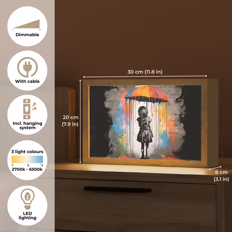 Meisje - Kunst - Paraplu - Graffiti - Kleuren - Muur Light Box met kabel (Tafellamp) klein -USP_EN