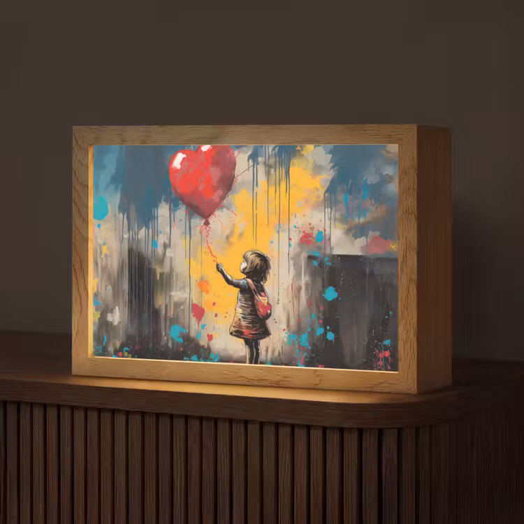 Meisje - Ballon - Hart - Graffiti Light Box met kabel (Tafellamp) klein -z3d_website