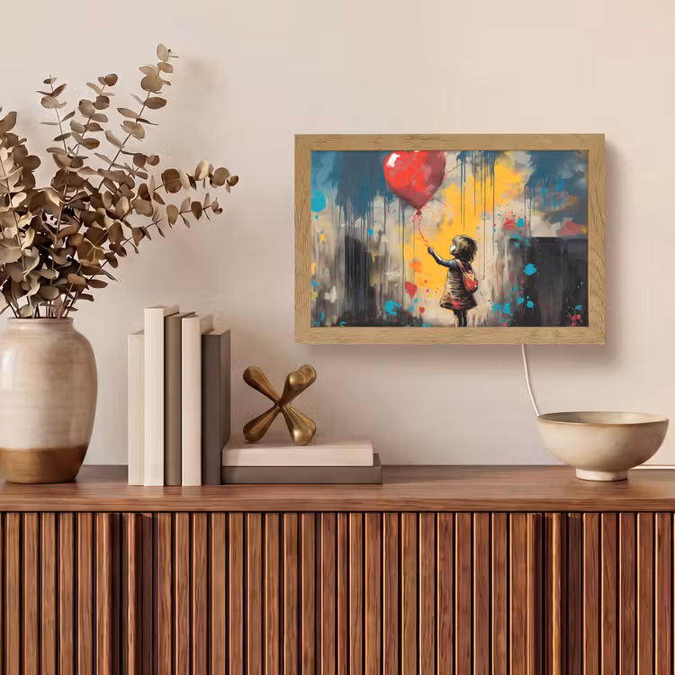Meisje - Ballon - Hart - Graffiti Light Box met kabel (Tafellamp) klein -sfeer2