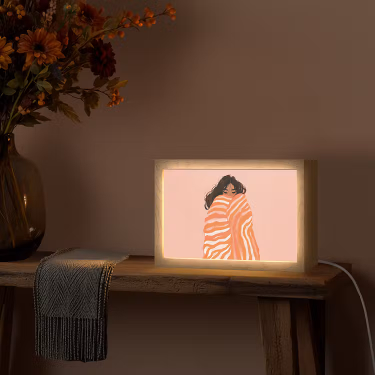 Meisje - Deken - Gestreept - Oranje Light Box met kabel (Tafellamp) klein -sfeer4