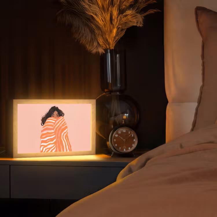 Meisje - Deken - Gestreept - Oranje Light Box met kabel (Tafellamp) klein -sfeer1