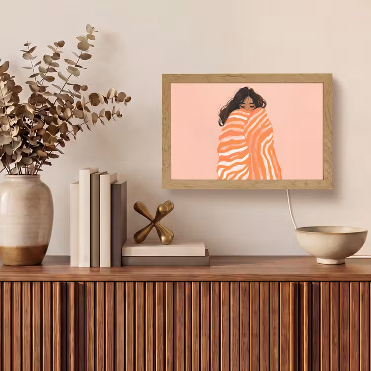 Meisje - Deken - Gestreept - Oranje Light Box met kabel (Tafellamp) klein -sfeer2