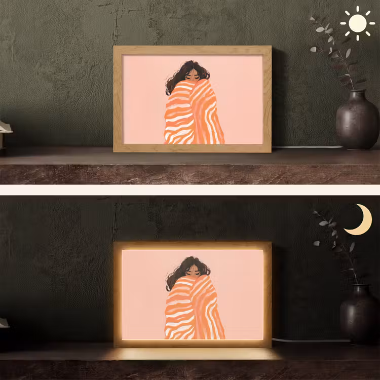 Meisje - Deken - Gestreept - Oranje Light Box met kabel (Tafellamp) klein -sfeer3