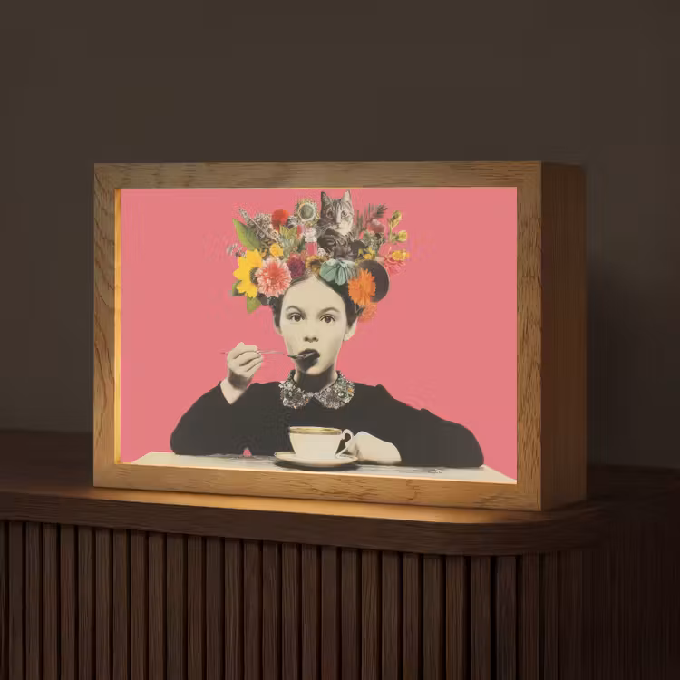 Meisje - Kopje - Bloemen - Roze Light Box met kabel (Tafellamp) klein -z3d_website