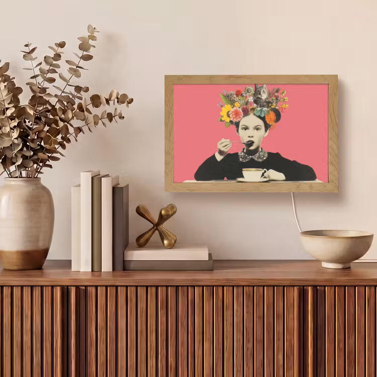 Meisje - Kopje - Bloemen - Roze Light Box met kabel (Tafellamp) klein -sfeer2