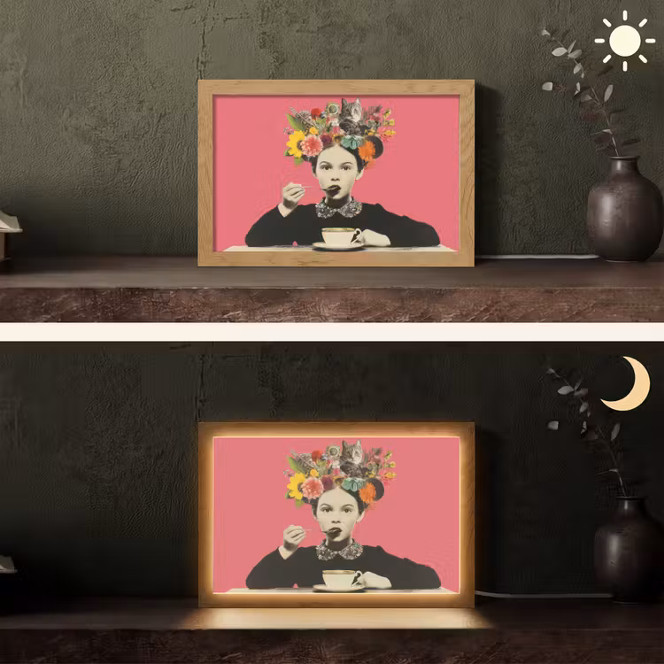 Meisje - Kopje - Bloemen - Roze Light Box met kabel (Tafellamp) klein -sfeer3