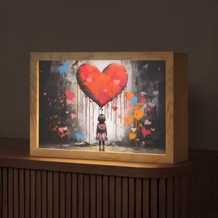 Meisje - Hart - Graffiti - Kunst - Kleuren - Rood Light Box met kabel (Tafellamp) klein -z3d_website