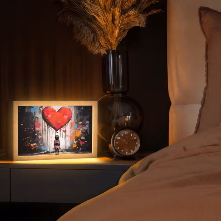 Meisje - Hart - Graffiti - Kunst - Kleuren - Rood Light Box met kabel (Tafellamp) klein -sfeer1