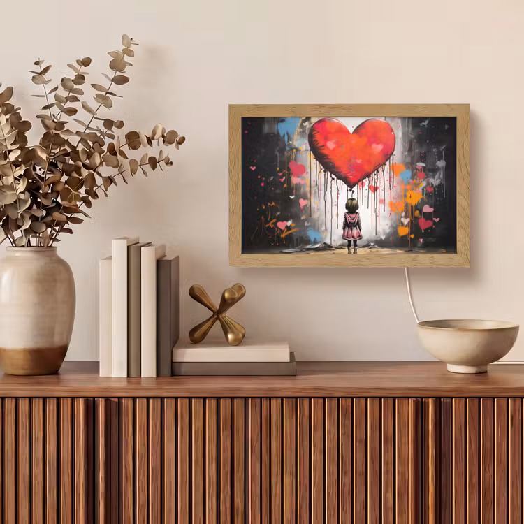 Meisje - Hart - Graffiti - Kunst - Kleuren - Rood Light Box met kabel (Tafellamp) klein -sfeer2