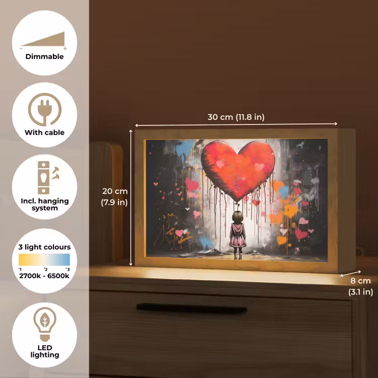 Meisje - Hart - Graffiti - Kunst - Kleuren - Rood Light Box met kabel (Tafellamp) klein -USP_EN
