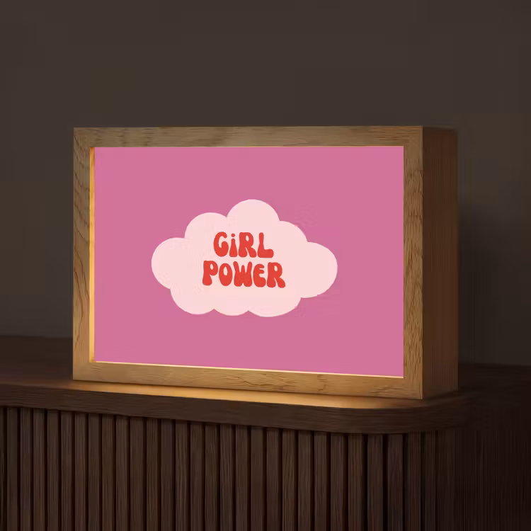 Girl power - Wolk - Roze Light Box met kabel (Tafellamp) klein -z3d_website