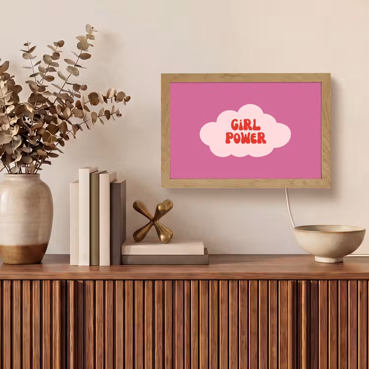 Girl power - Wolk - Roze Light Box met kabel (Tafellamp) klein -sfeer2