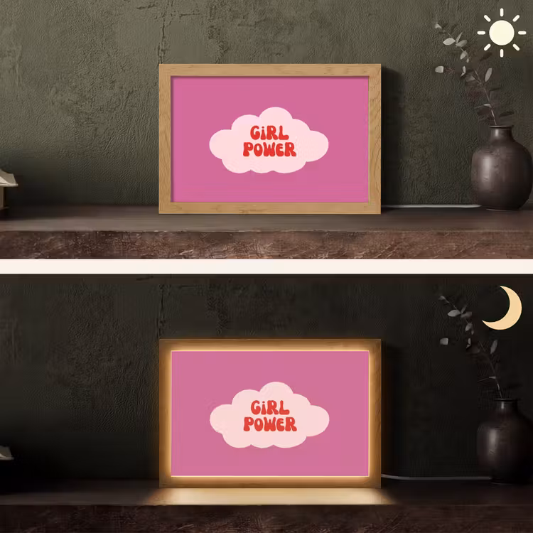 Girl power - Wolk - Roze Light Box met kabel (Tafellamp) klein -sfeer3