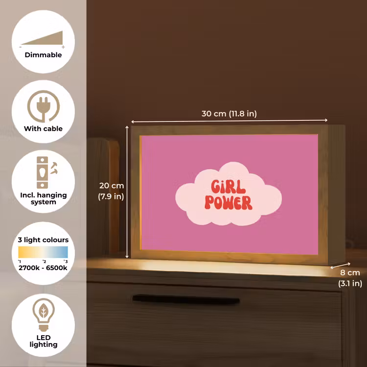 Girl power - Wolk - Roze Light Box met kabel (Tafellamp) klein -USP_EN
