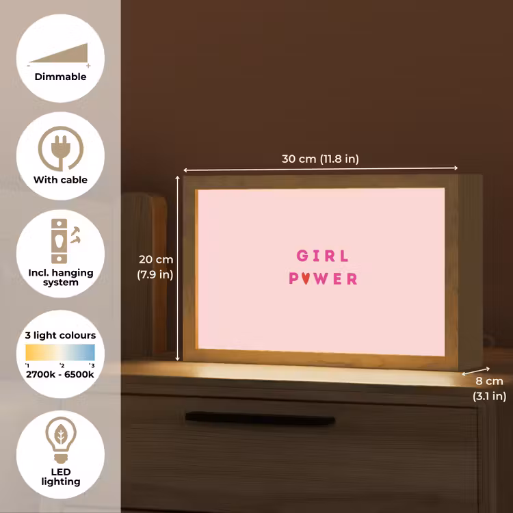 Girl power - Roze - Hartje Light Box met kabel (Tafellamp) klein -USP_EN