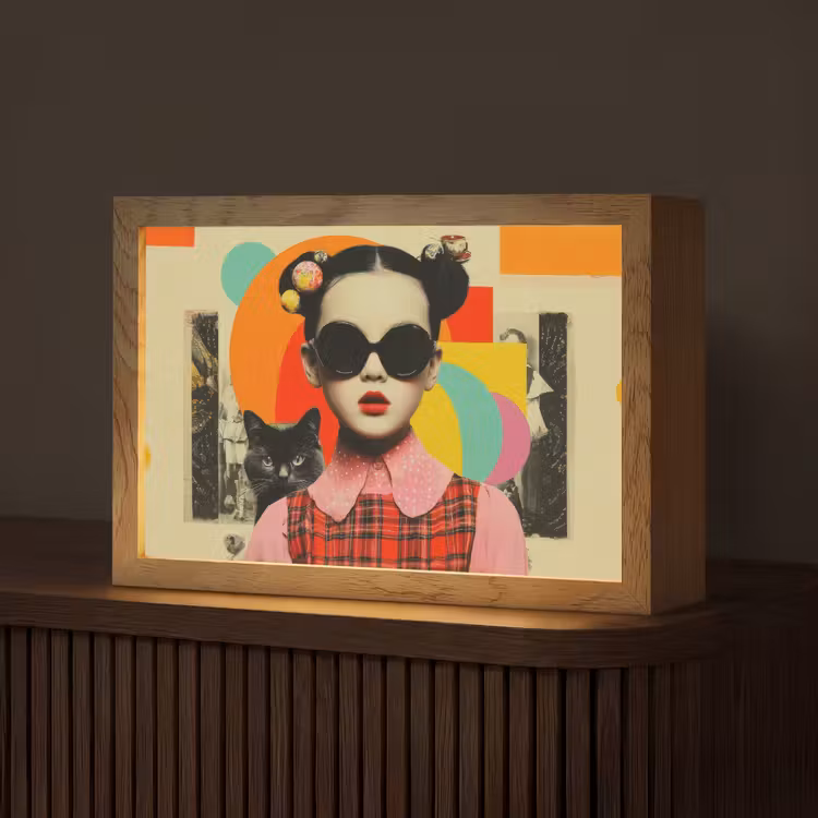 Meisje - Zonnebril - Kat - Retro Light Box met kabel (Tafellamp) klein -z3d_website