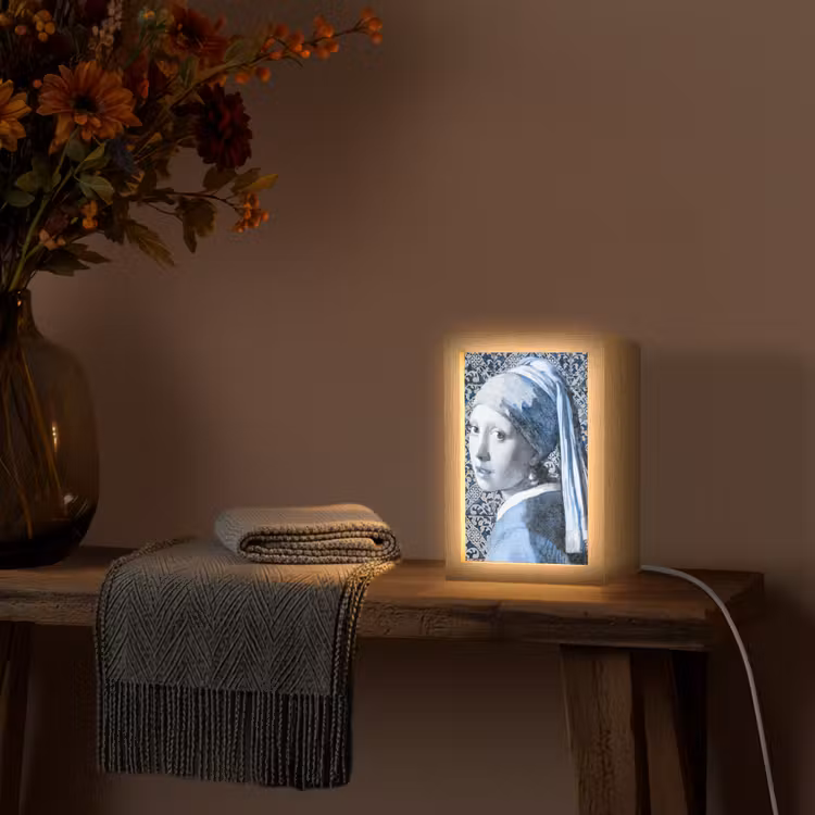 Meisje met de parel - Johannes Vermeer - Delfts blauw Light Box met kabel (Tafellamp) klein -sfeer4