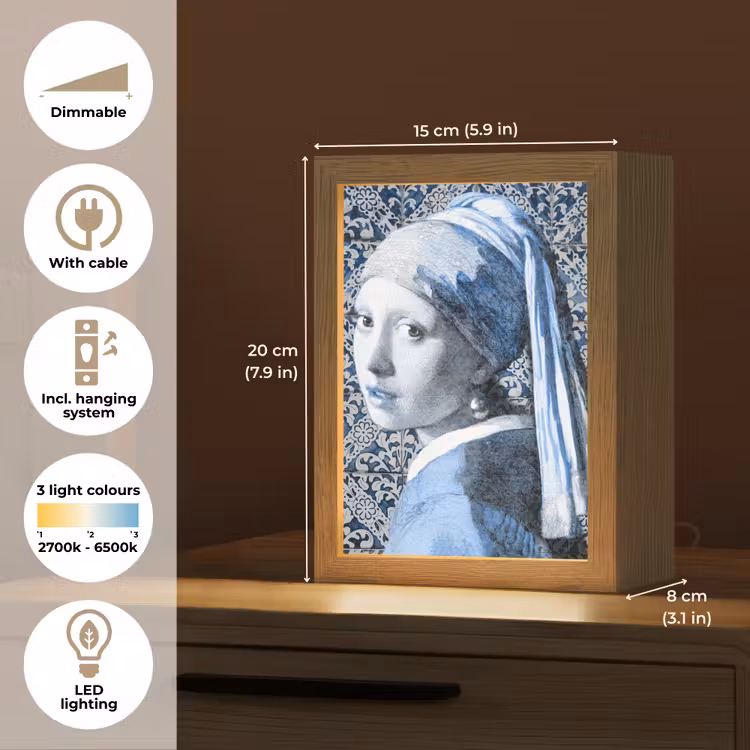 Meisje met de parel - Johannes Vermeer - Delfts blauw Light Box met kabel (Tafellamp) klein -USP_EN