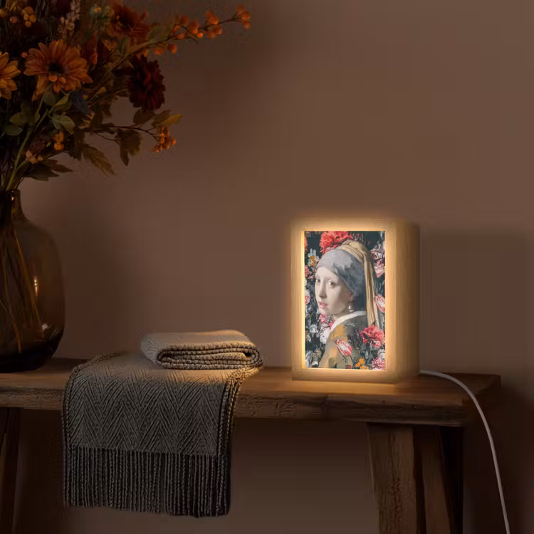 Meisje met de parel - Johannes Vermeer - Bloemen Light Box met kabel (Tafellamp) klein -sfeer4