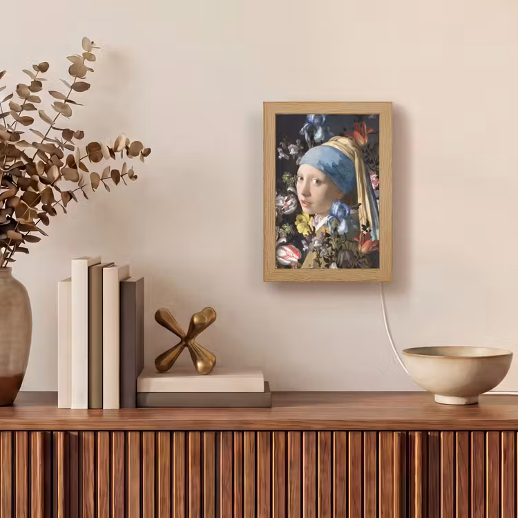 Meisje met de parel - Johannes Vermeer - Bloemen Light Box met kabel (Tafellamp) klein -sfeer2