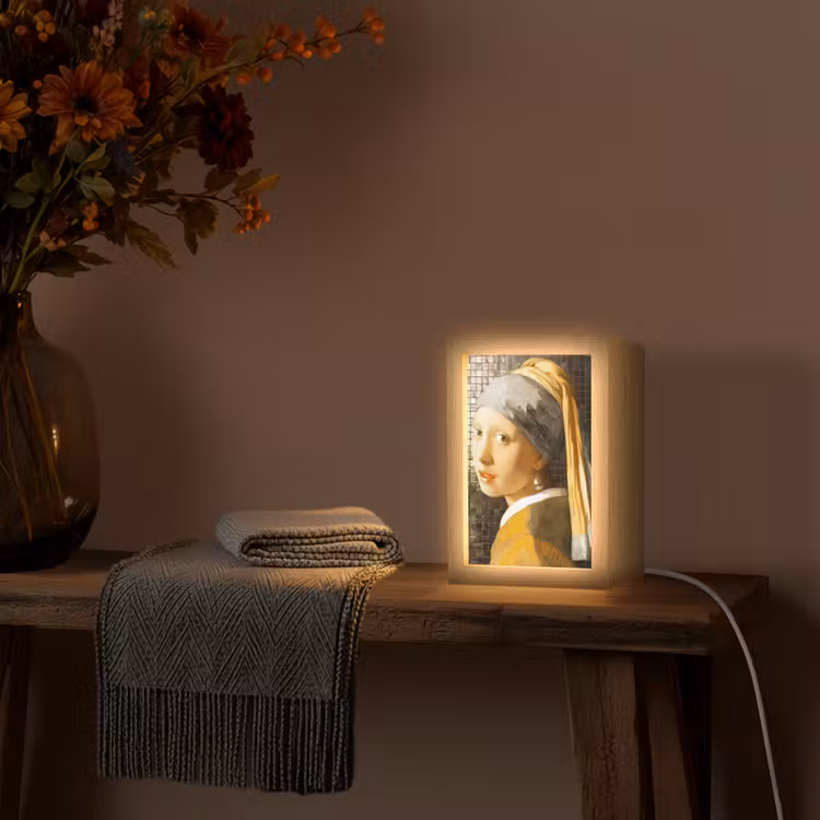 Meisje met de parel - Johannes Vermeer - Mozaïek Light Box met kabel (Tafellamp) klein -sfeer4