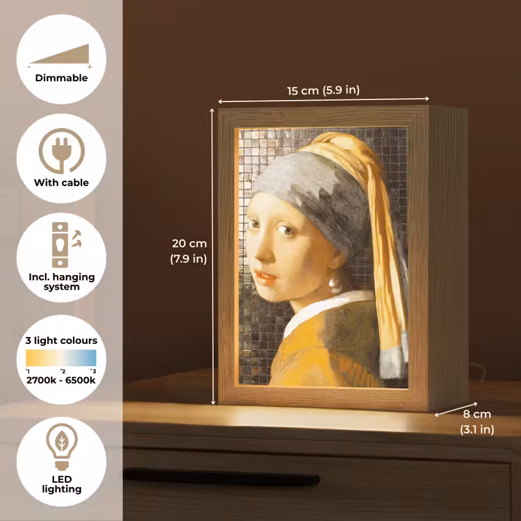 Meisje met de parel - Johannes Vermeer - Mozaïek Light Box met kabel (Tafellamp) klein -USP_EN