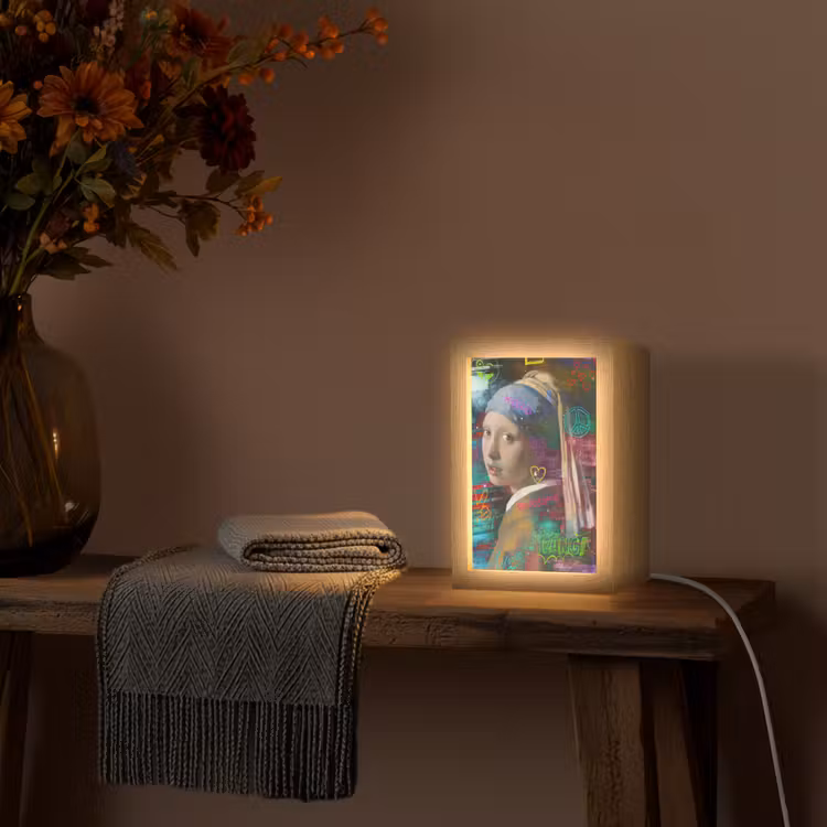 Meisje met de parel - Johannes Vermeer - Neon Light Box met kabel (Tafellamp) klein -sfeer4