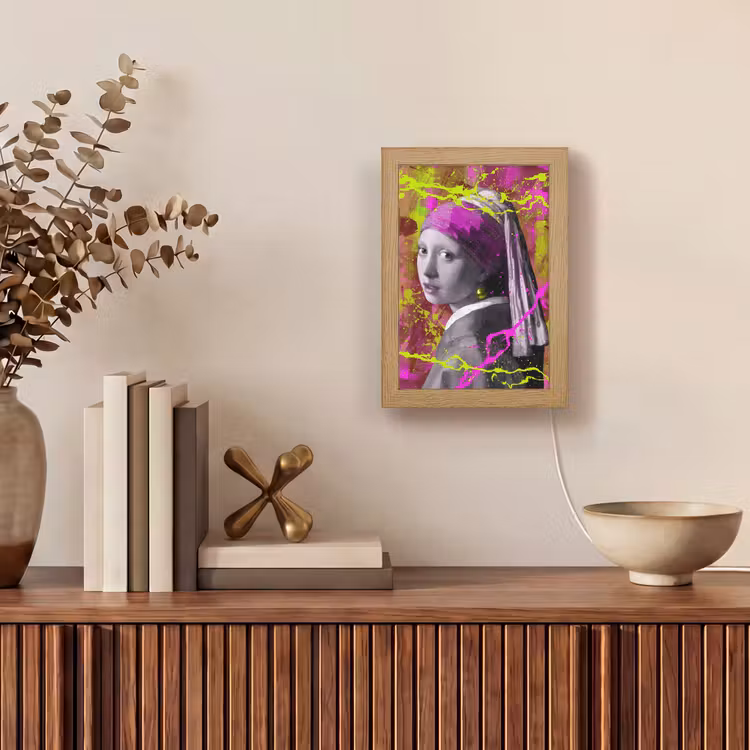 Meisje met de parel - Johannes Vermeer - Neon Light Box met kabel (Tafellamp) klein -sfeer2