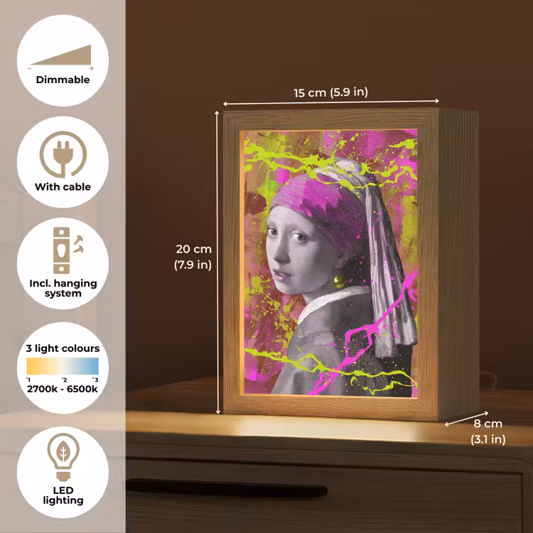 Meisje met de parel - Johannes Vermeer - Neon Light Box met kabel (Tafellamp) klein -USP_EN