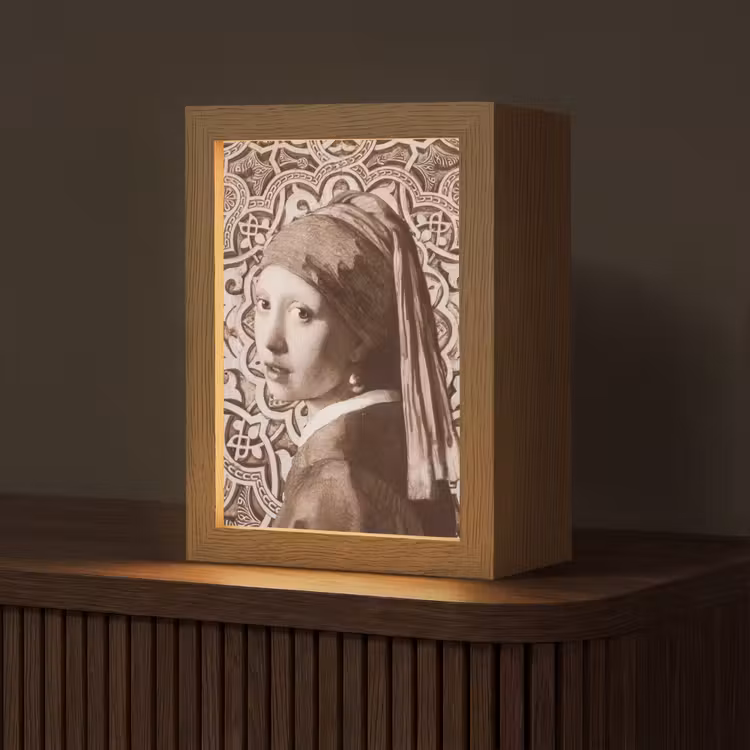 Meisje met de parel - Johannes Vermeer - Sepia Light Box met kabel (Tafellamp) klein -z3d_website