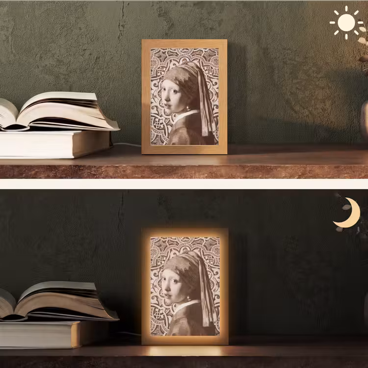 Meisje met de parel - Johannes Vermeer - Sepia Light Box met kabel (Tafellamp) klein -sfeer3
